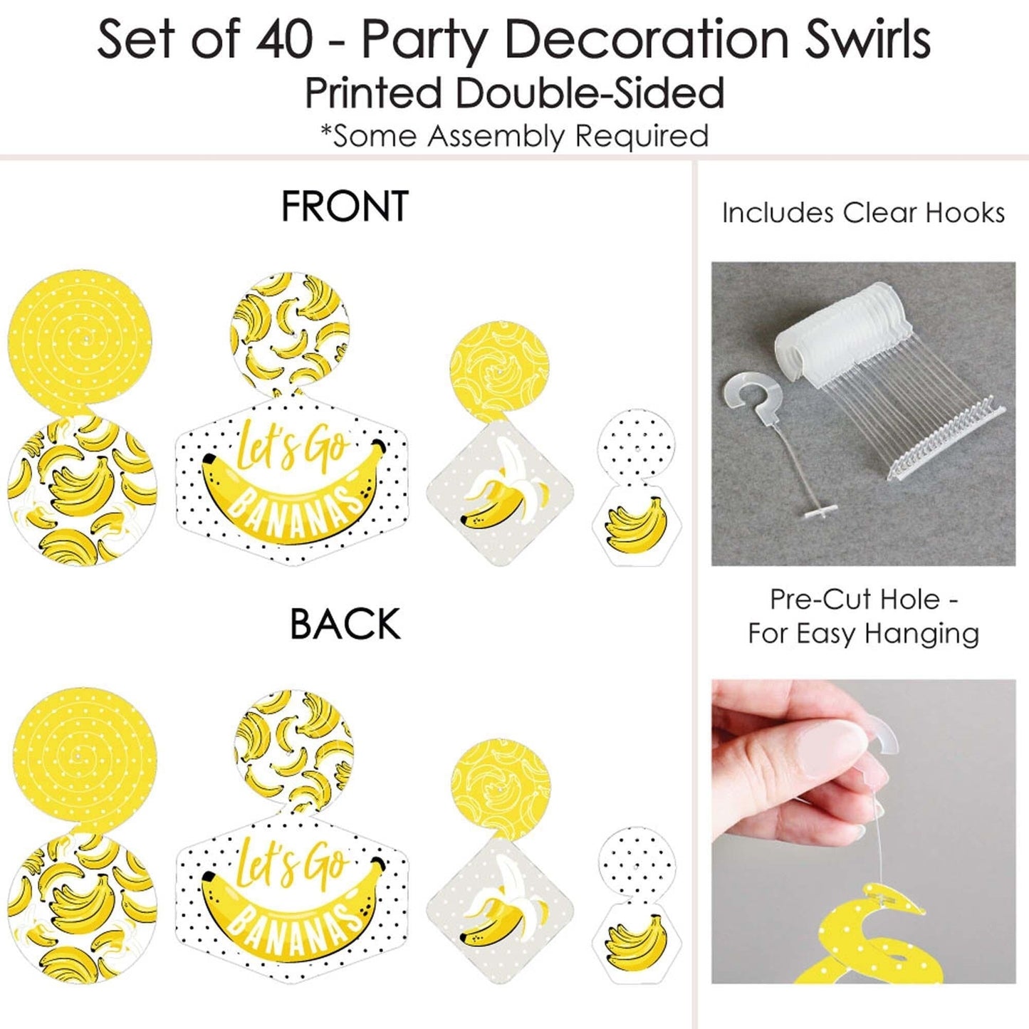Let's Go Bananas - Tropical Party Hanging Decor - Party Decoration Swirls - Set of 40