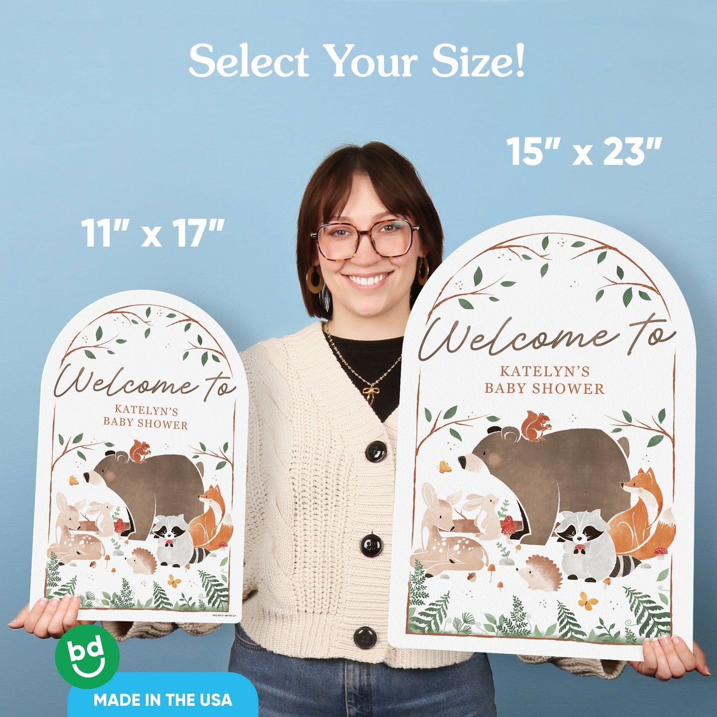 Personalized Text Woodland Animals Welcome Sign (Select Your Size)
