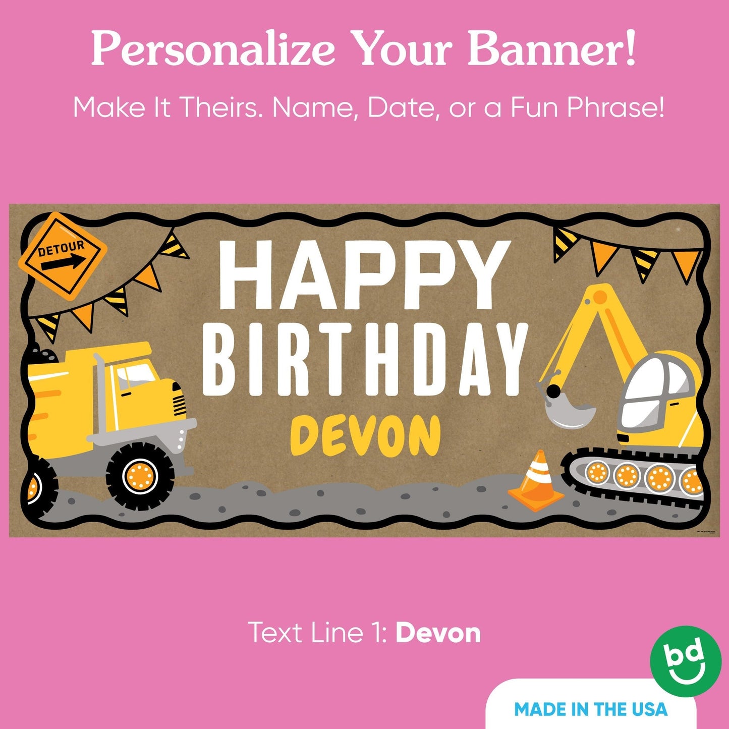 Custom Text Dig It - Construction Birthday Kraft Banner