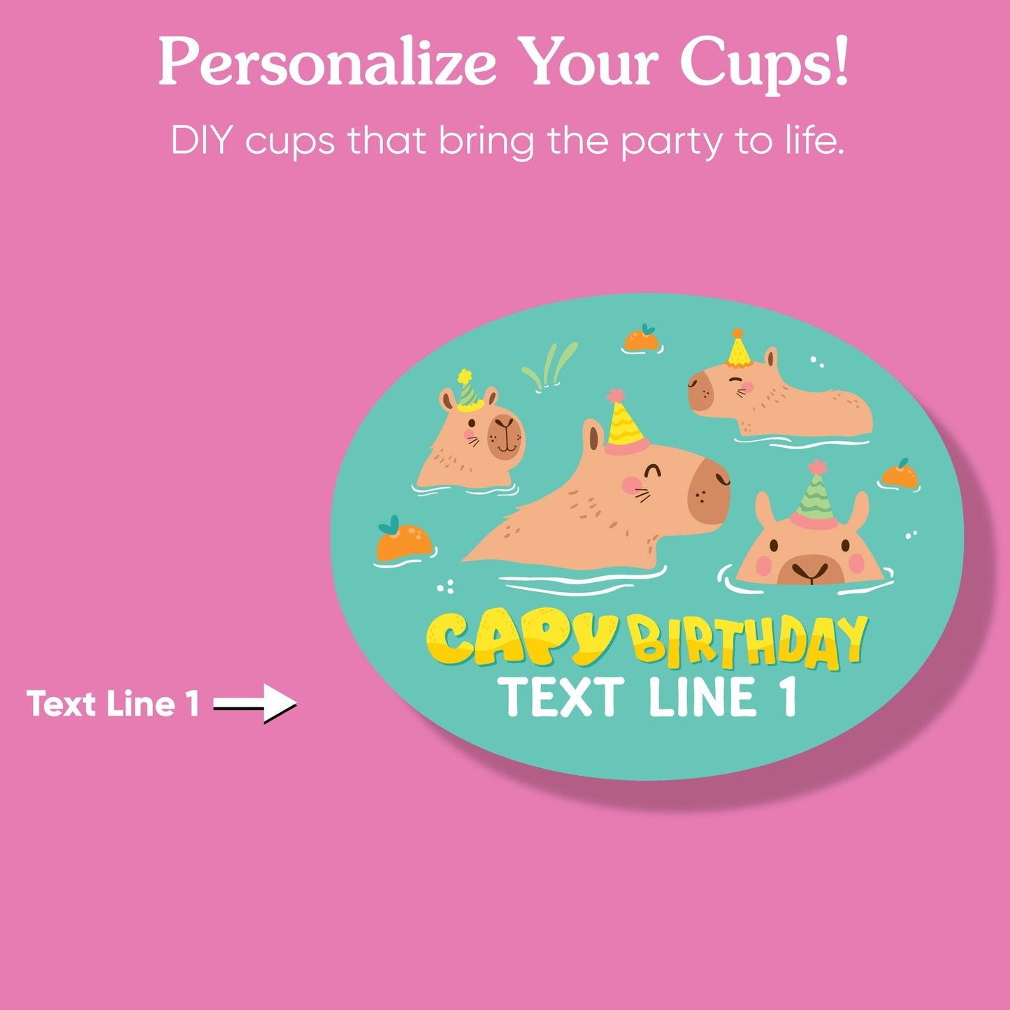 Custom Text Party Cups - Capybara - 16 Ct