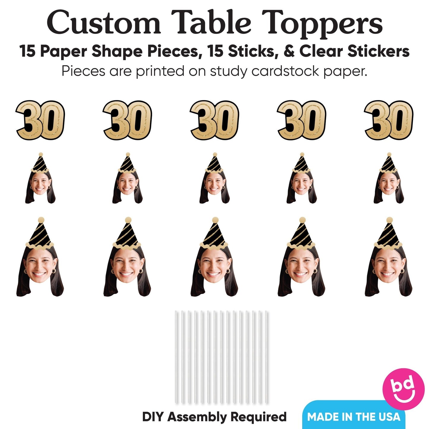 Custom Photo 30th Birthday Table Toppers - 15 Ct