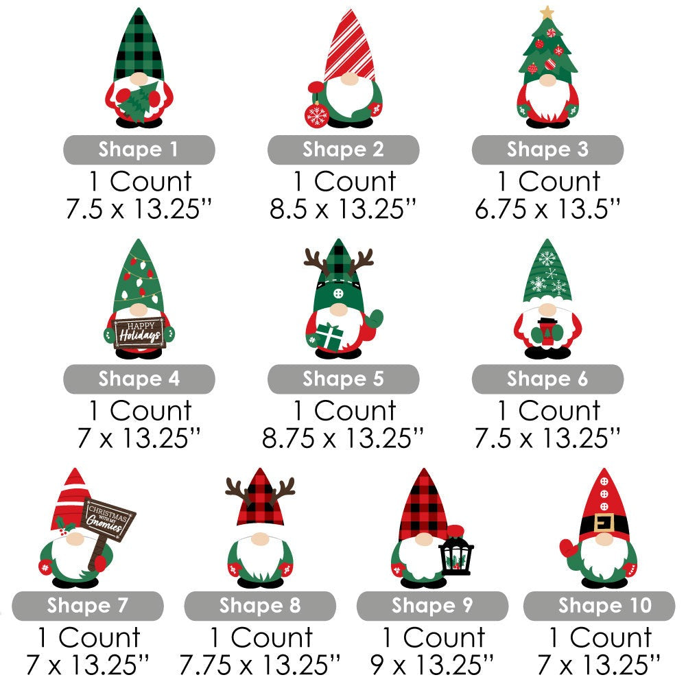Red and Green Holiday Gnomes - Lawn Decorations - Outdoor Christmas Party Yard Decorations - 10 Piece