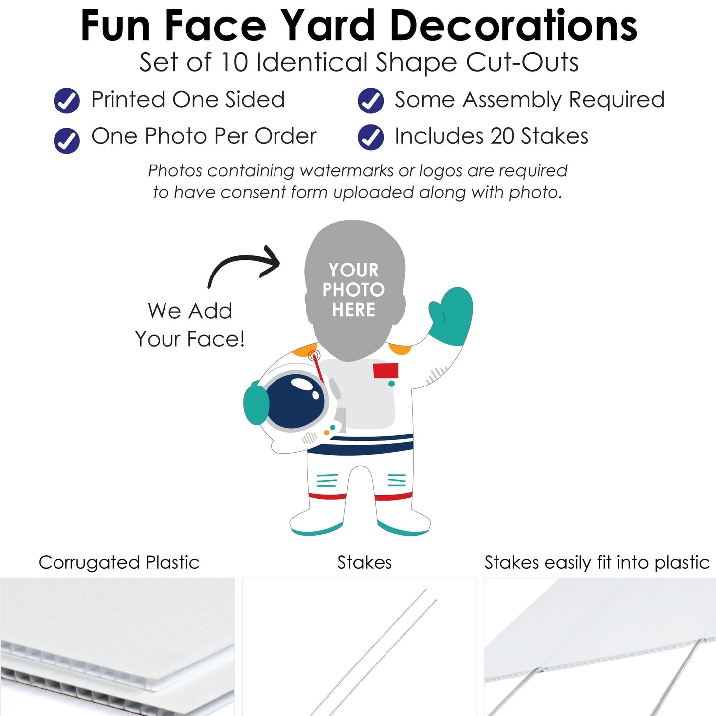 Custom Photo Blast Off to Outer Space - Fun Face Lawn Decorations - Rocket Ship Birthday Party Outdoor Yard Signs - 10 Piece