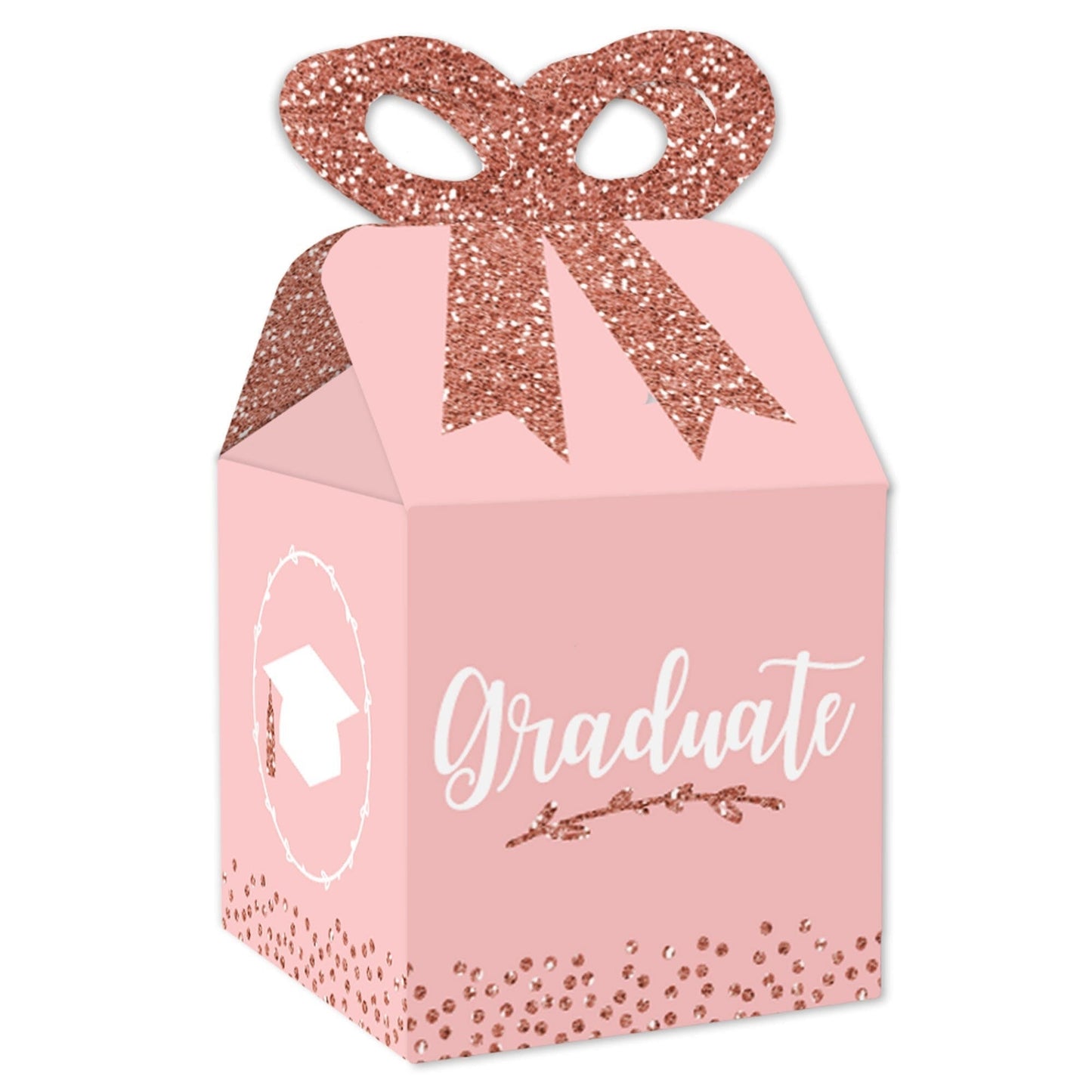 Rose Gold Grad - Square Favor Gift Boxes - Graduation Party Bow Boxes - Set of 12