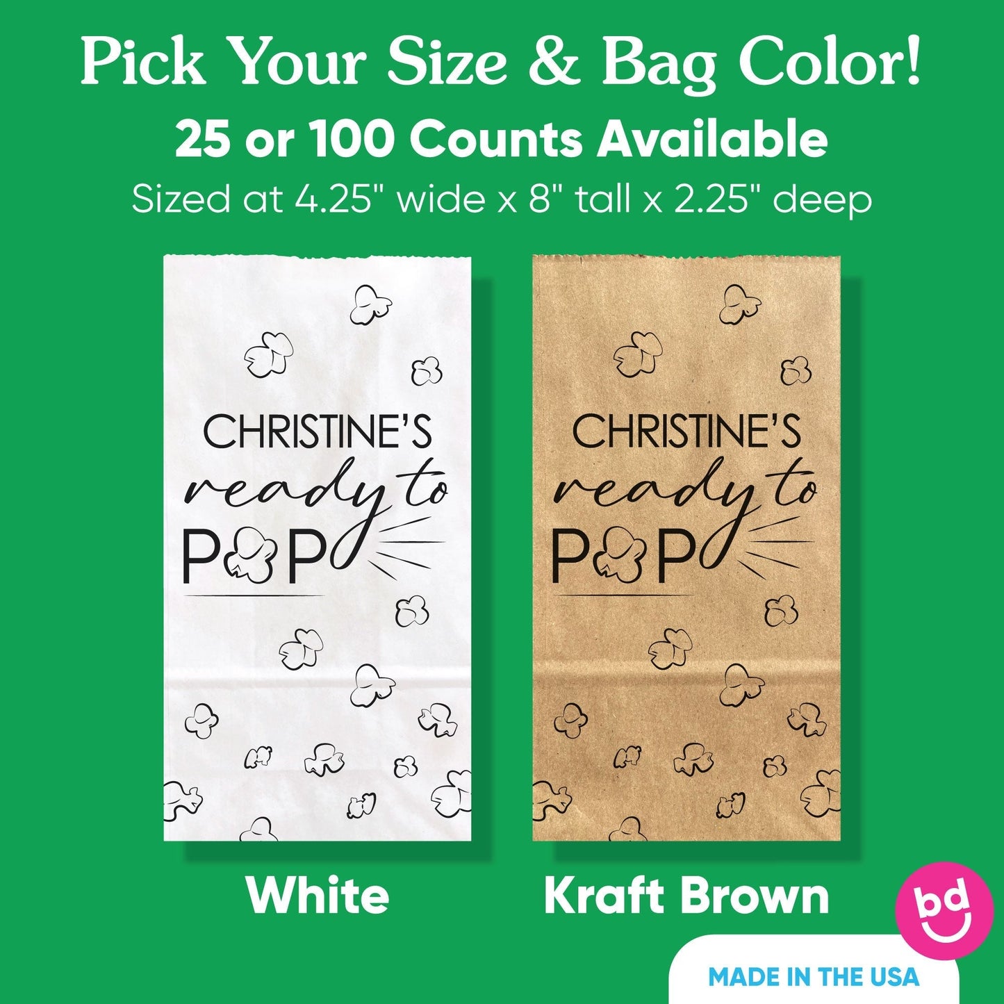 Custom Text Popcorn Bags - Ready to Pop