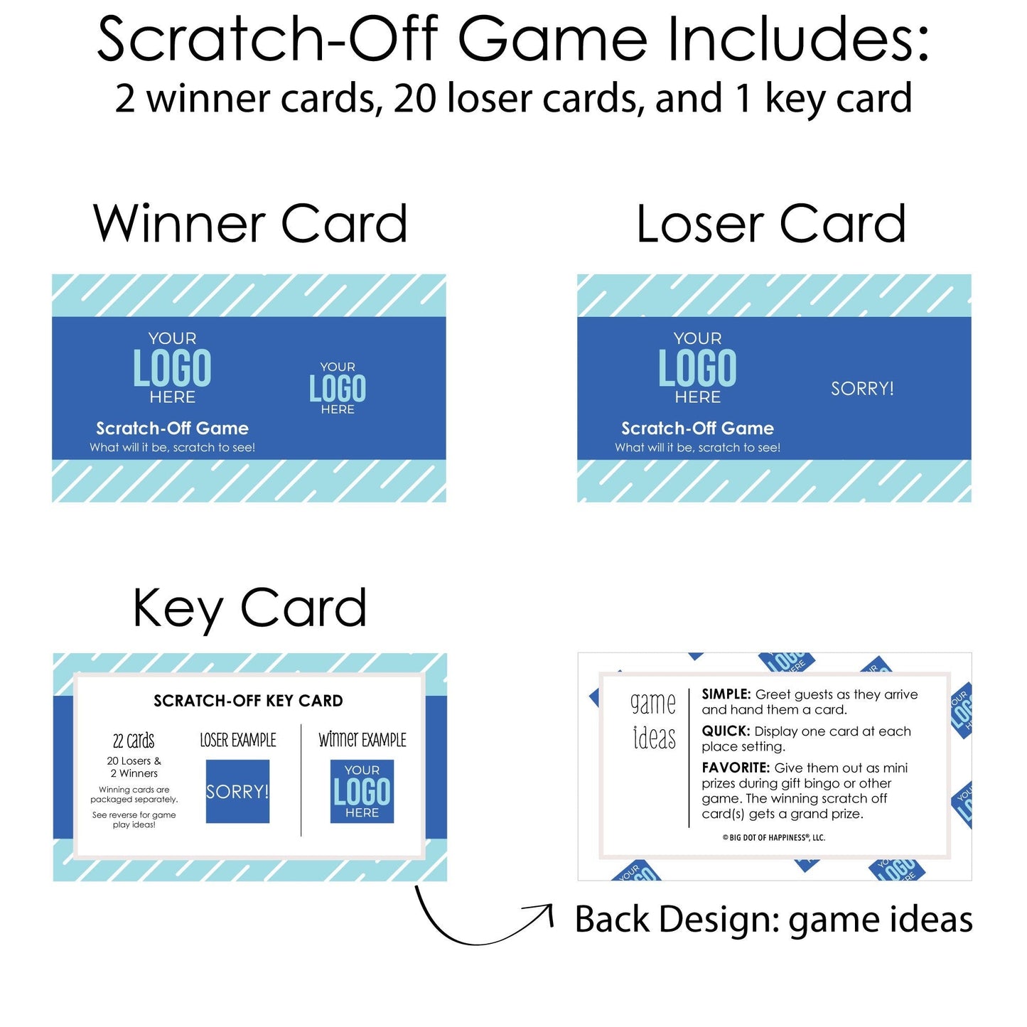 Custom Logo Scratch Off Cards - Personalized Branded Business Party Game - 22 Count