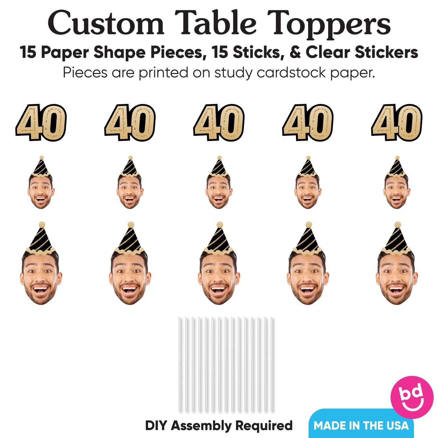 Custom Photo 40th Birthday Table Toppers - 15 Ct