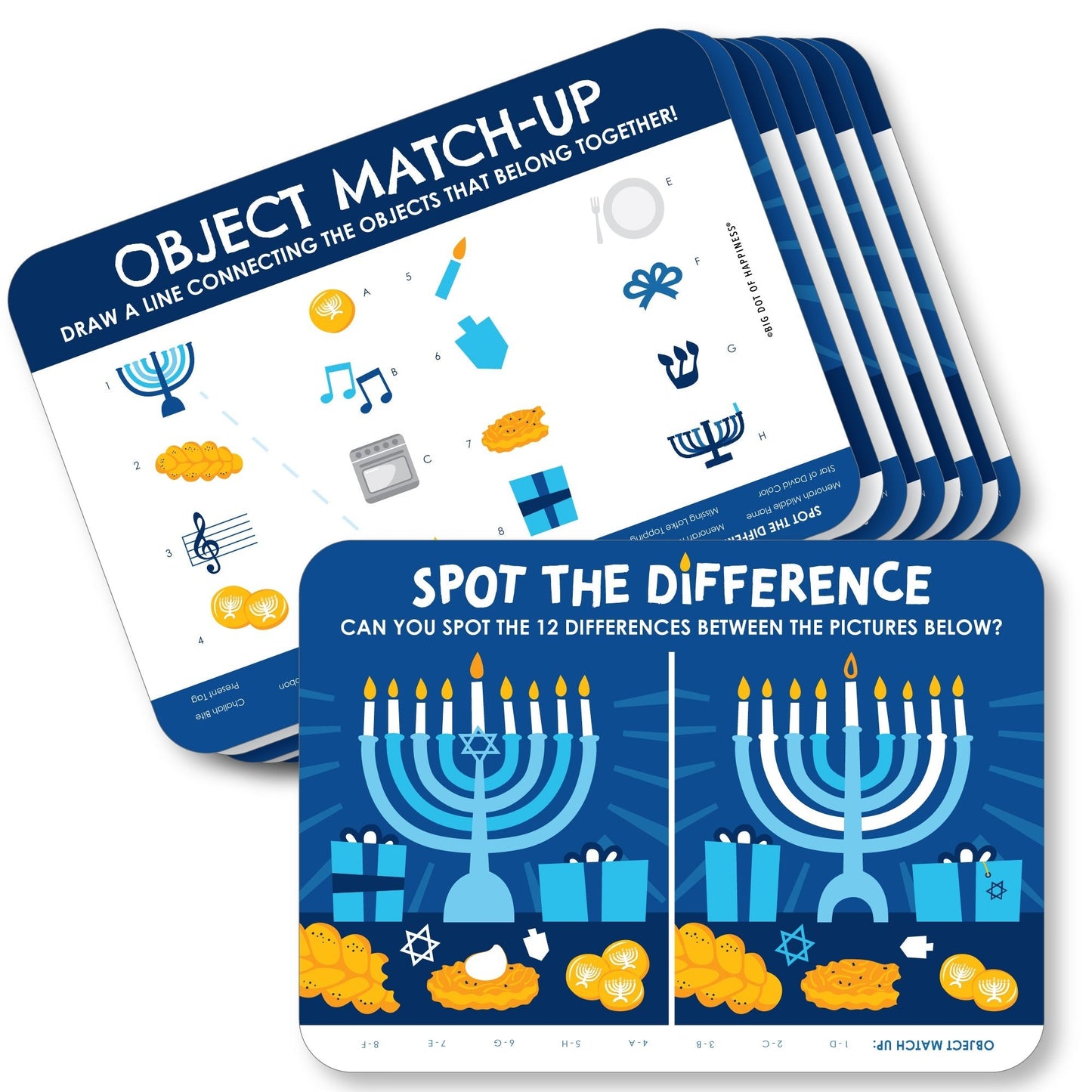 Hanukkah Menorah - 2-in-1 Chanukah Holiday Party Cards - Activity Duo Games - Set of 20