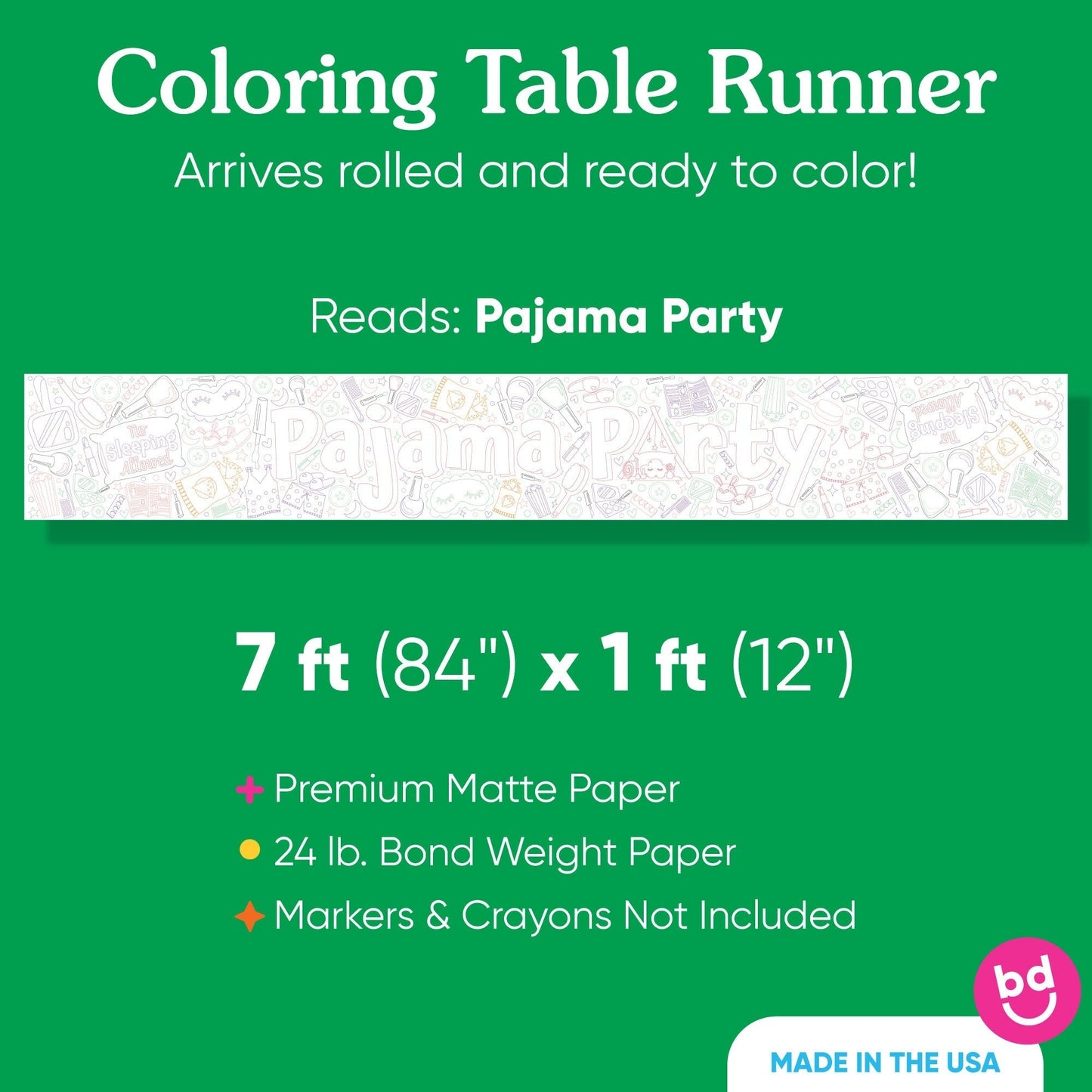 Pajama Party - Coloring Table Runner - 7'
