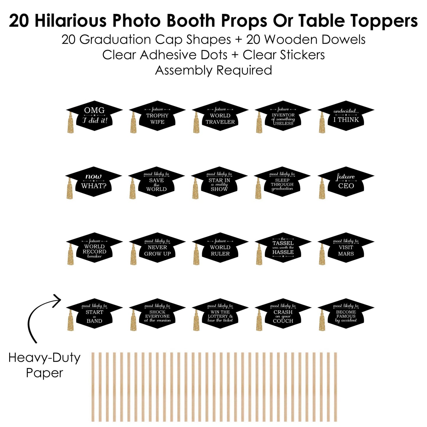 Hilarious Tassel Worth the Hassle - Gold - Graduation Party Photo Booth Props or Table Toppers - 20 Count