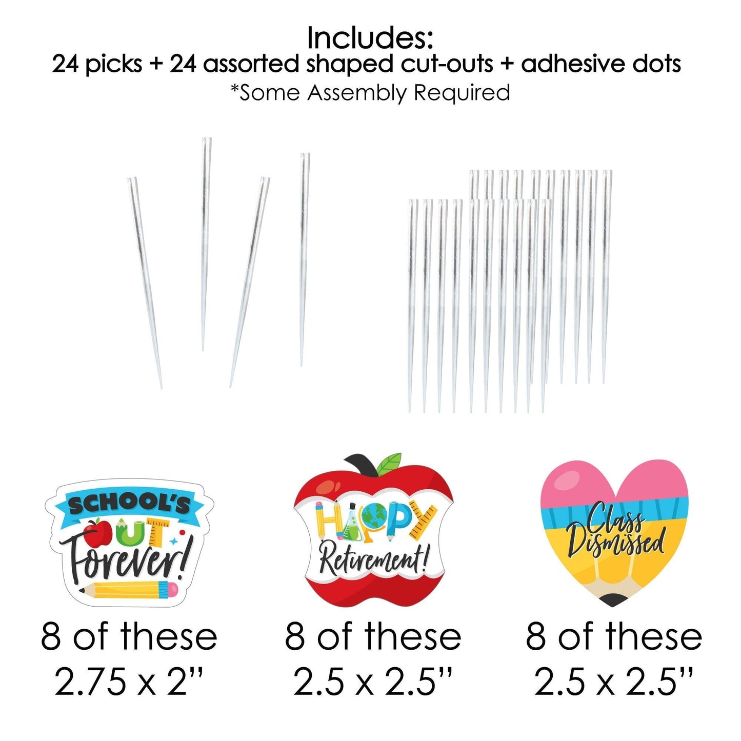 Teacher Retirement - Dessert Cupcake Toppers - Happy Retirement Party Clear Treat Picks - Set of 24