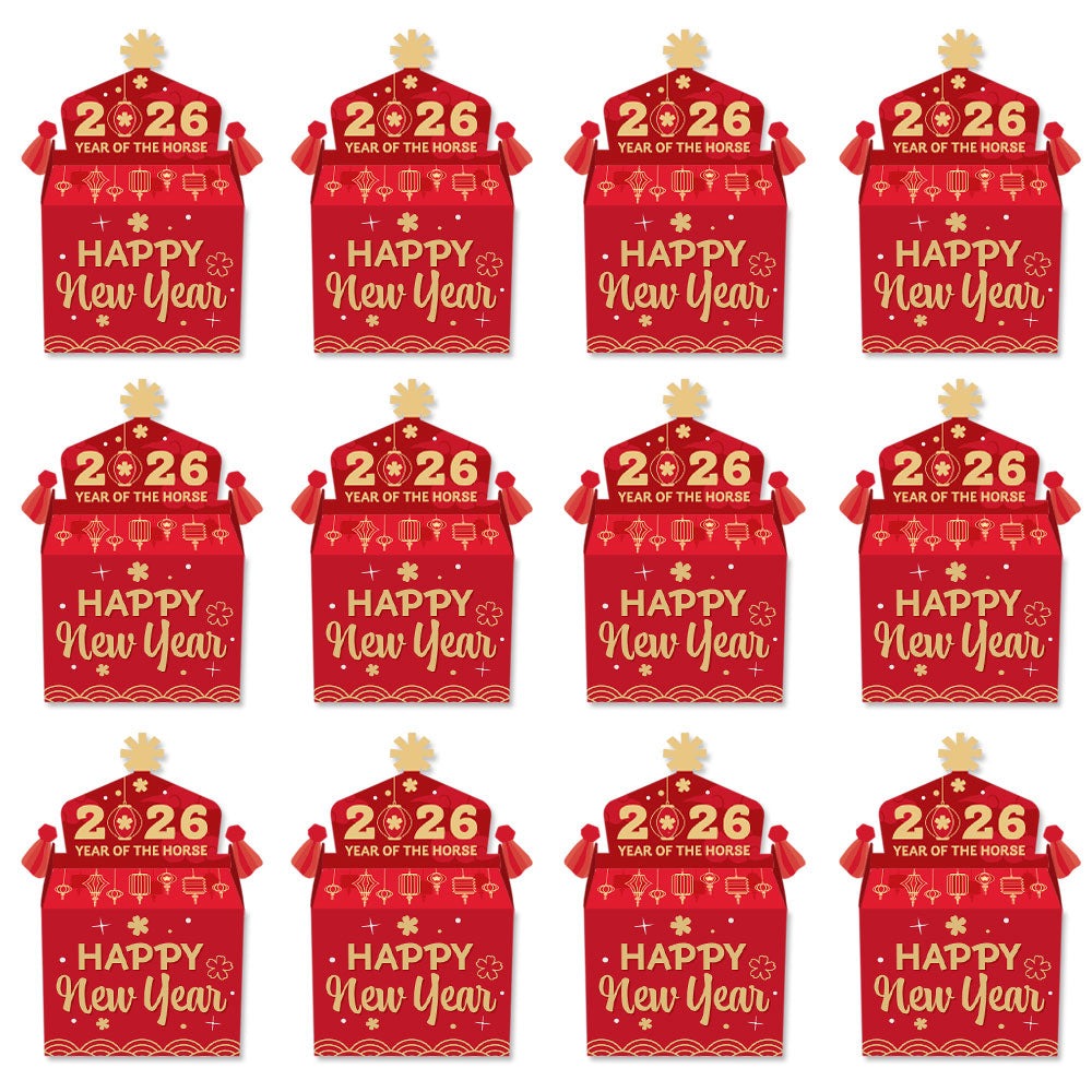 Lunar New Year - Treat Box Party Favors - 2026 Year of the Horse Goodie Gable Boxes - Set of 12