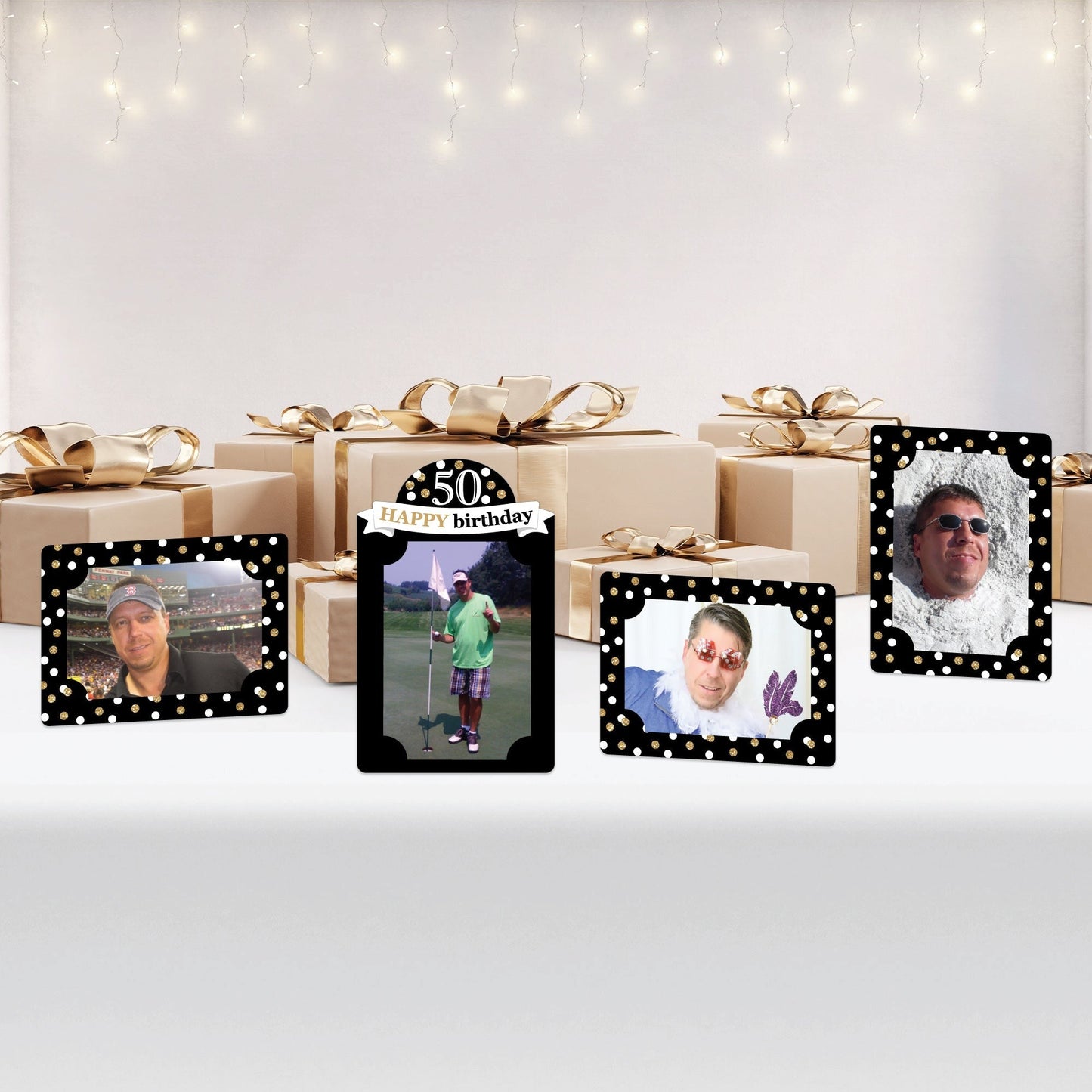 Adult 50th Birthday - Gold - Birthday Party 4x6 Picture Display - Paper Photo Frames - Set of 12