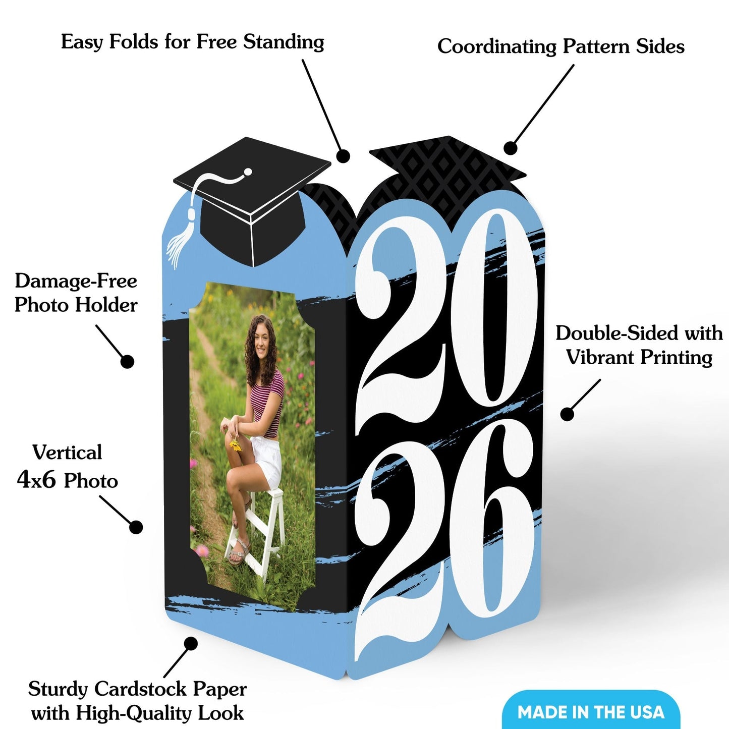 Light Blue Graduation Photo Centerpieces - 8 Ct