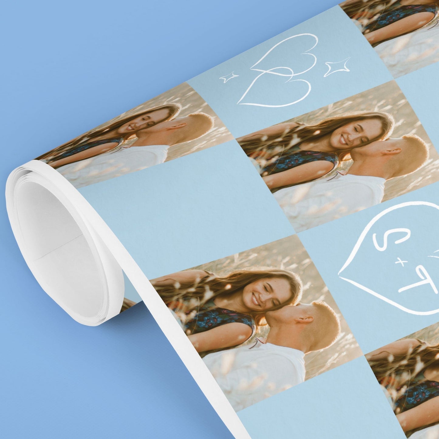 Custom Photo Wrapping Paper - Dusty Blue Wedding Rings