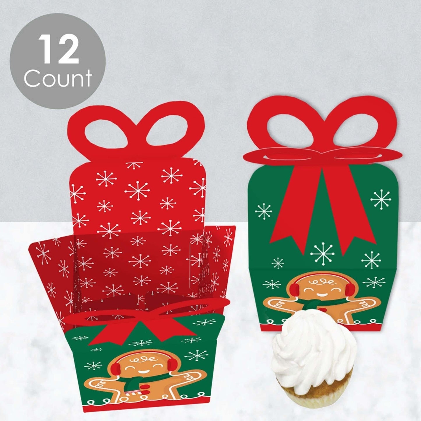 Gingerbread Christmas - Square Favor Gift Boxes - Gingerbread Man Holiday Party Bow Boxes - Set of 12