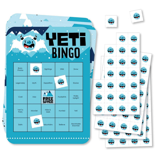 Yeti to Party - Bingo Cards and Markers - Abominable Snowman Party or Birthday Party Bingo Game - Set of 18