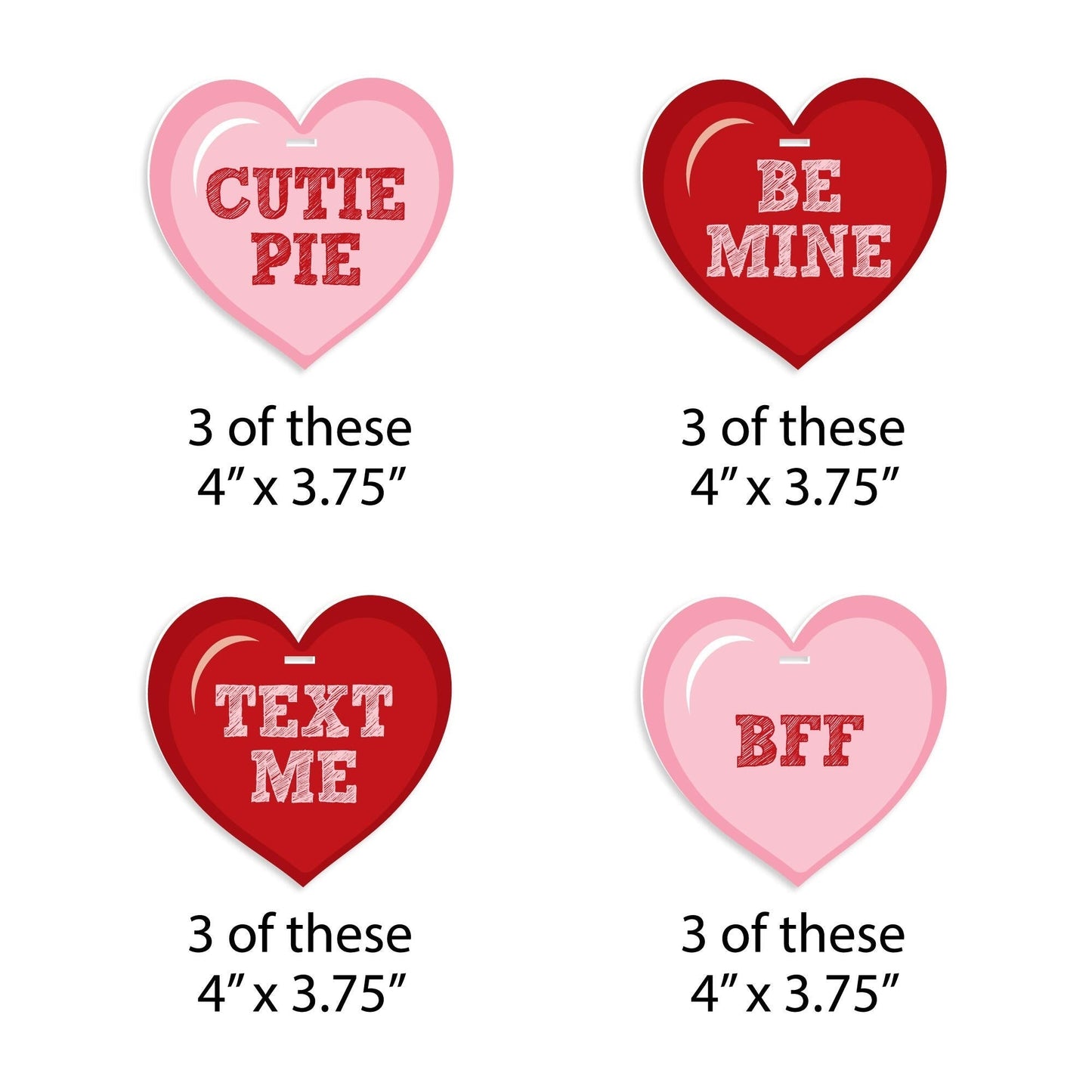 Conversation Hearts - Valentine's Day Decorations - Tree Ornaments - Set of 12