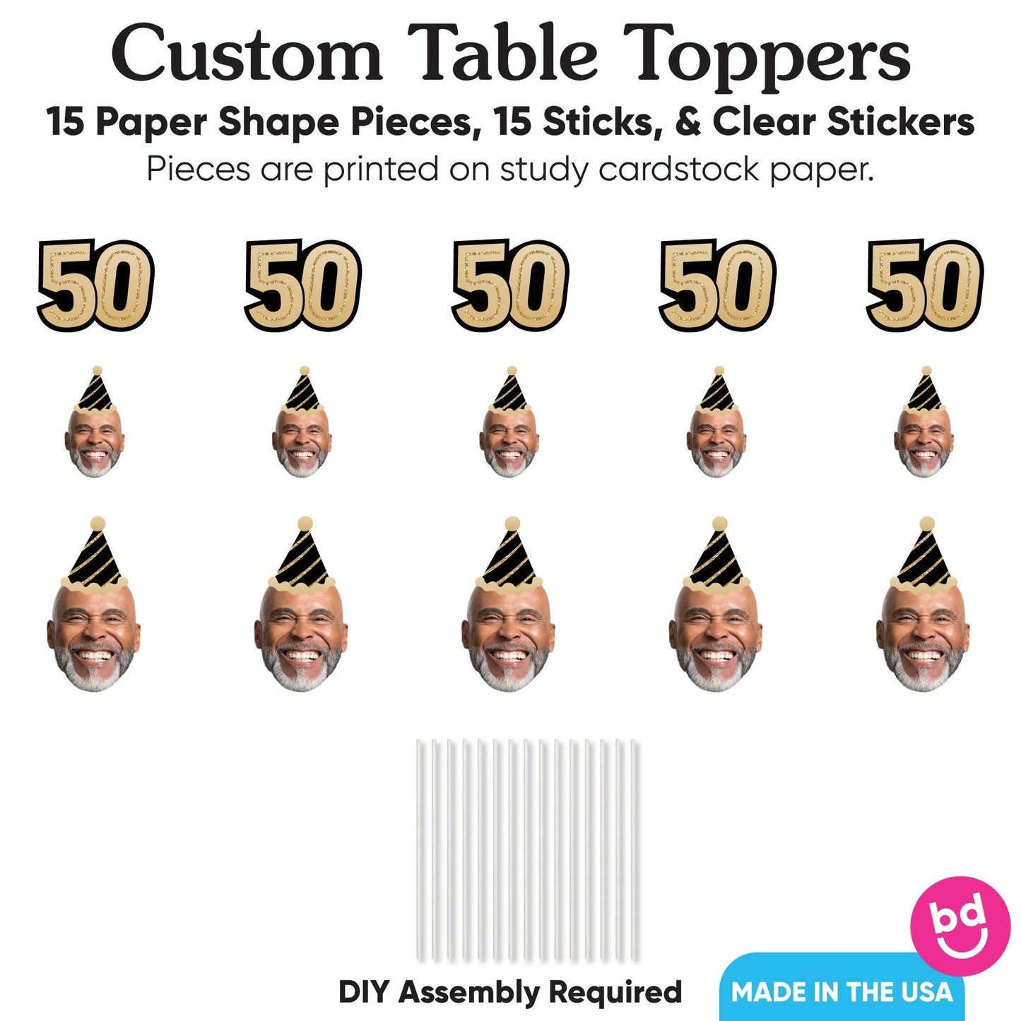 Custom Photo 50th Birthday Table Toppers - 15 Ct