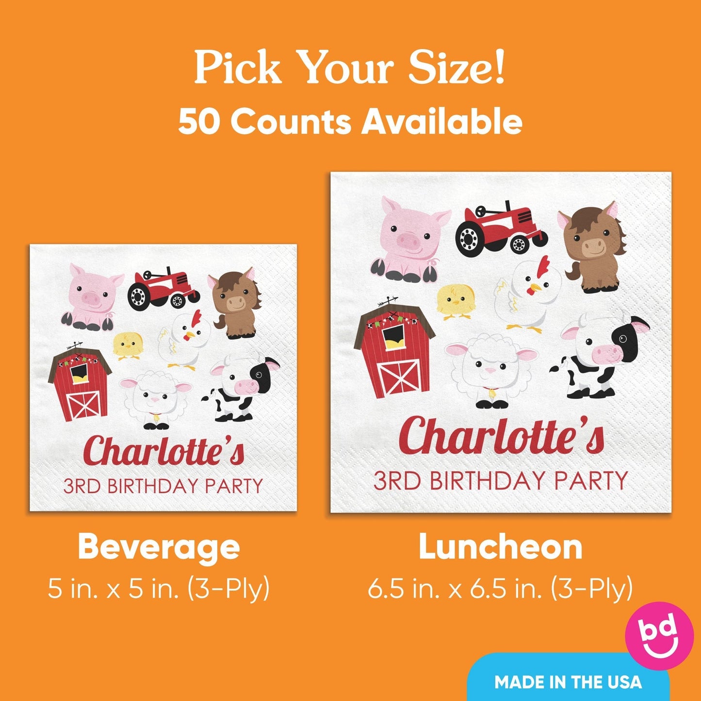 Custom Text Napkins - Farm Animals