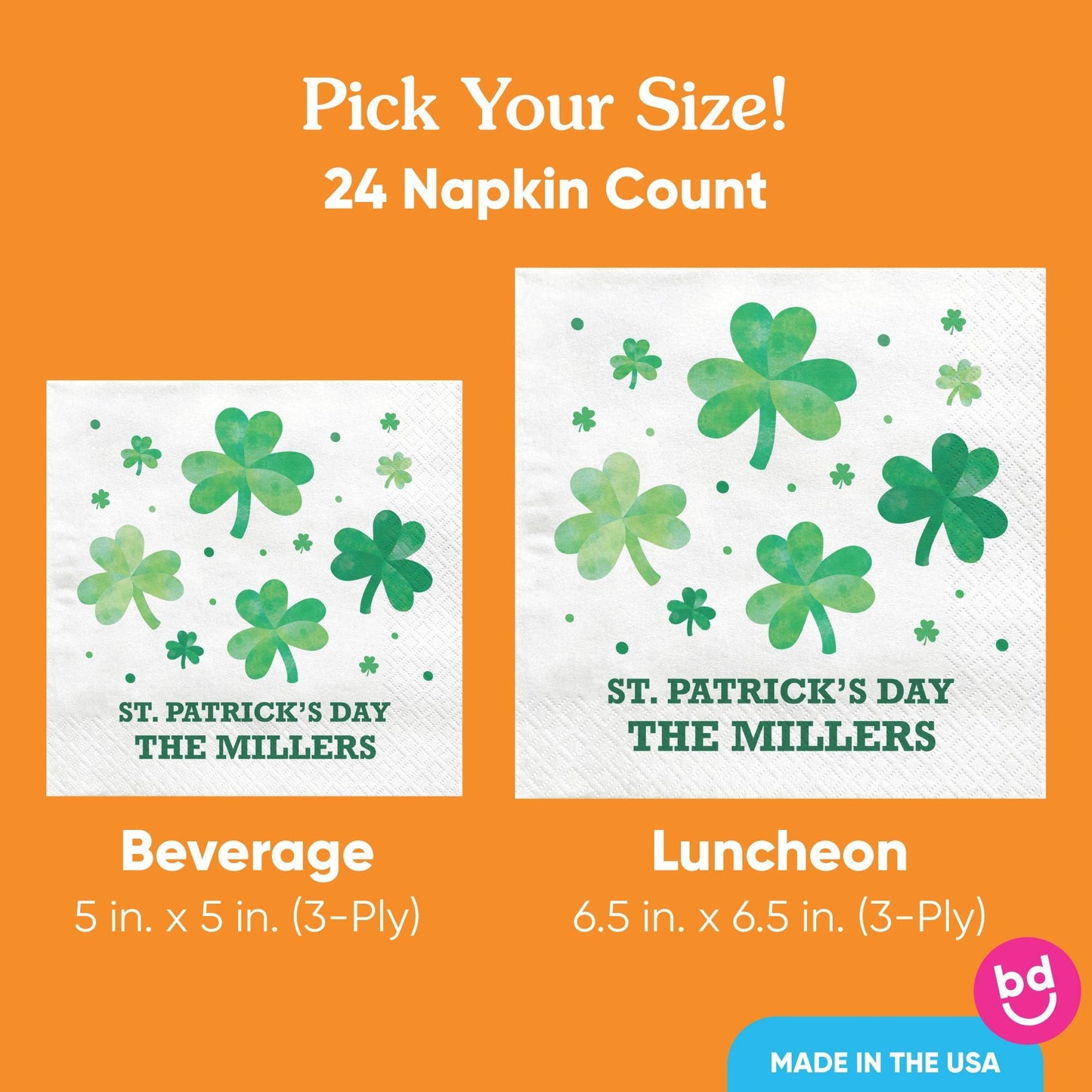 Custom Text - Shamrock St. Patrick’s Day Napkins - 24 Count