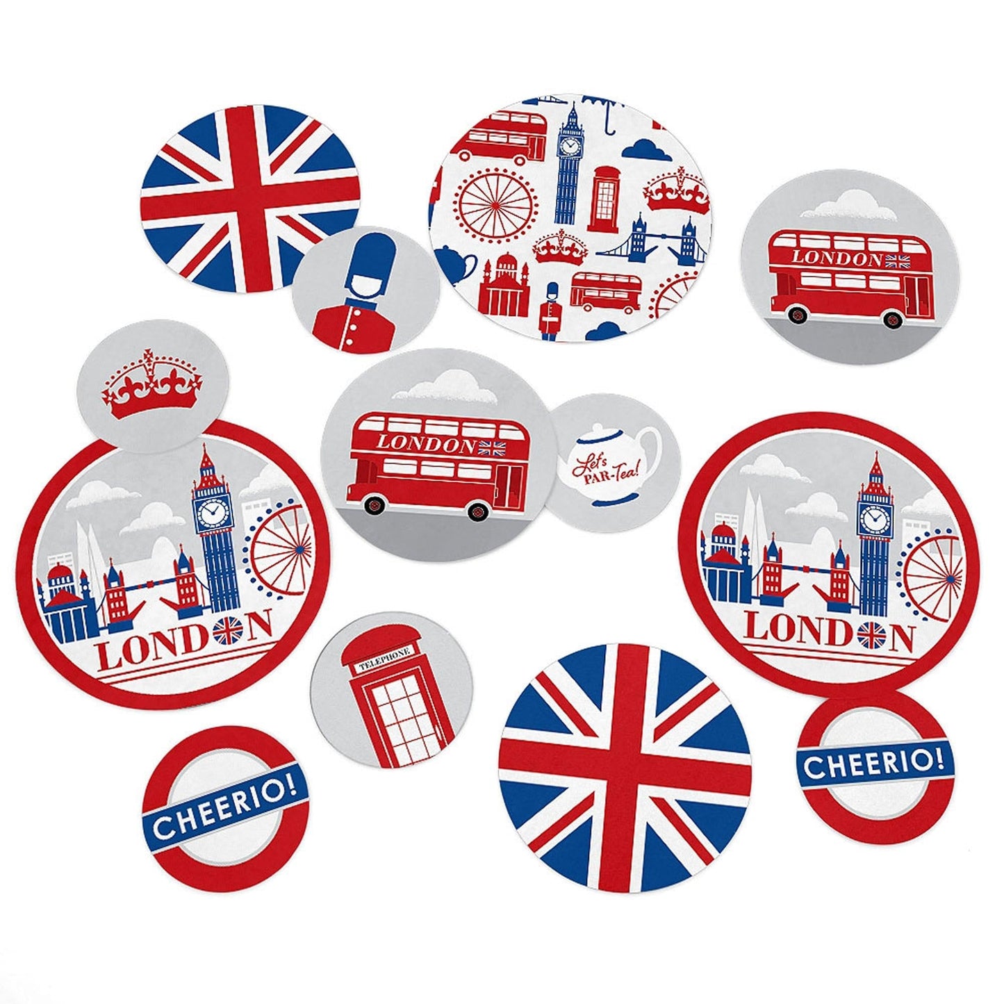 Cheerio, London - British UK Party Giant Circle Confetti - Party Decorations - Large Confetti 27 Count