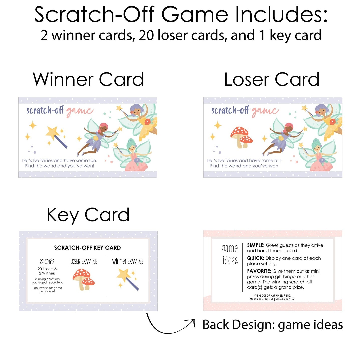 Let's Be Fairies - Fairy Garden Birthday Party Game Scratch Off Cards - 22 Count