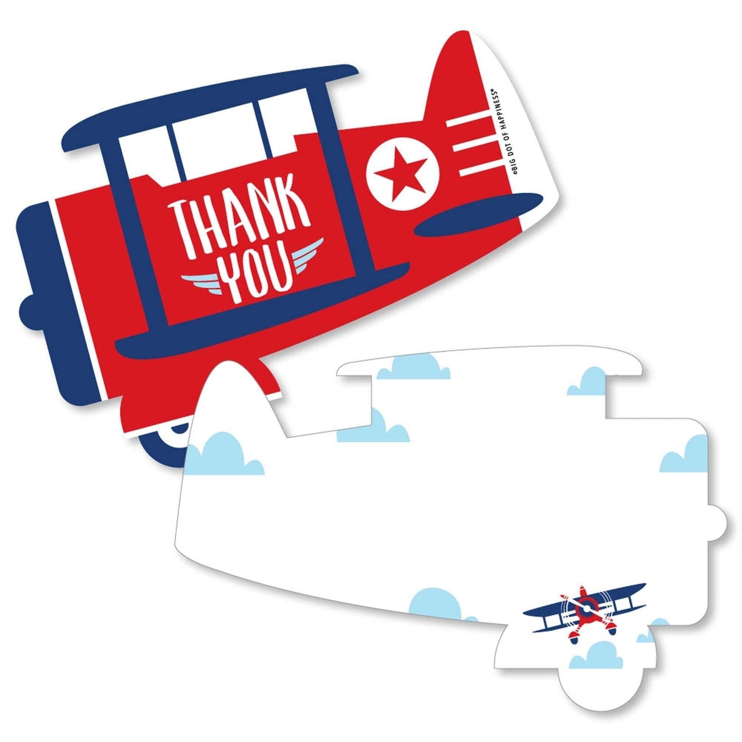 Taking Flight - Airplane - Shaped Thank You Cards - Vintage Plane Baby Shower or Birthday Party Thank You Note Cards with Envelopes - Set of 12