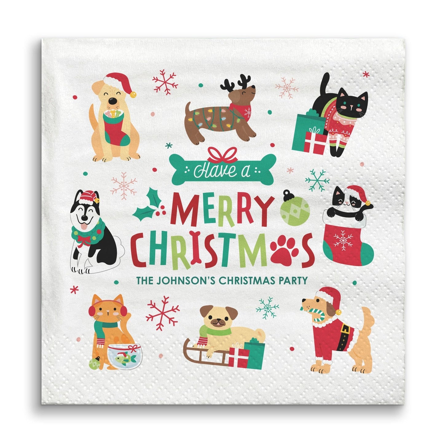 Custom Text Napkins - Christmas Pets