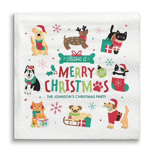 Custom Text Napkins - Christmas Pets