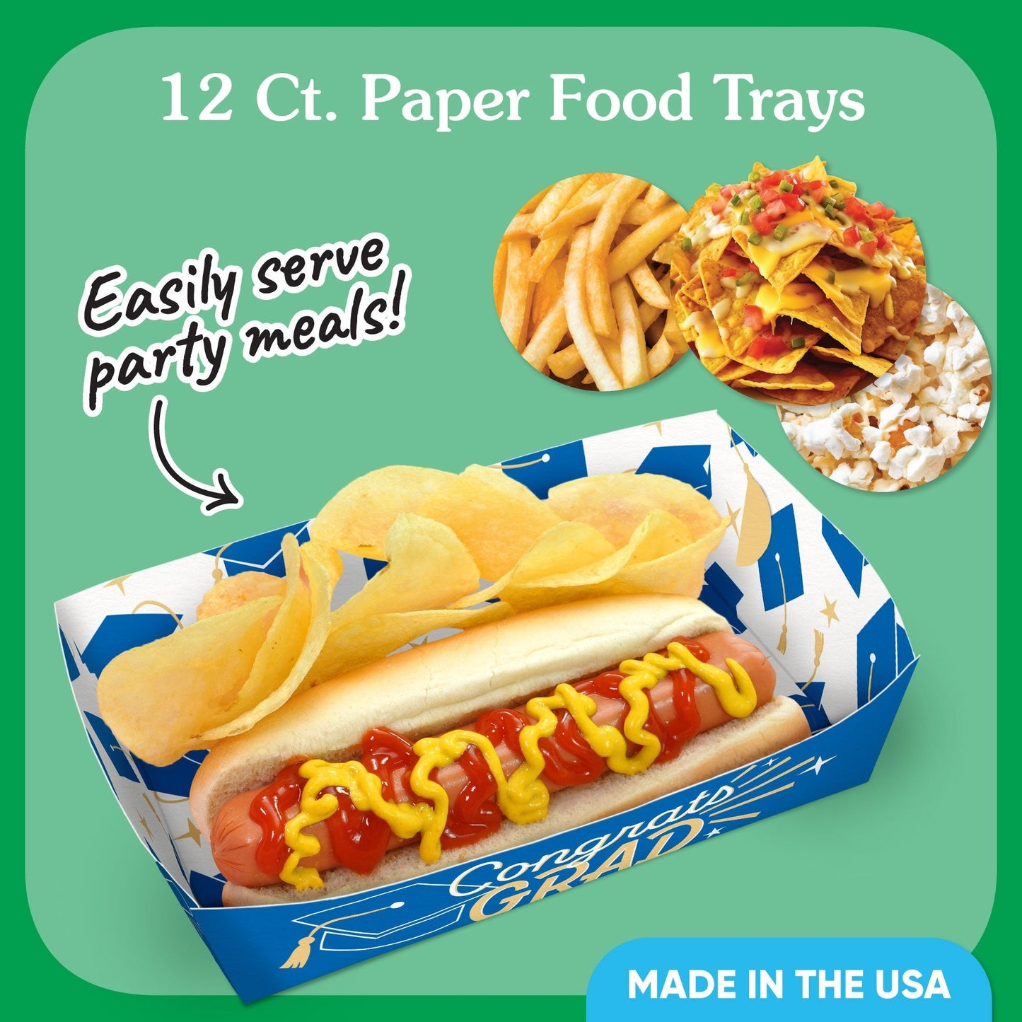 Blue Graduation Paper Food Trays