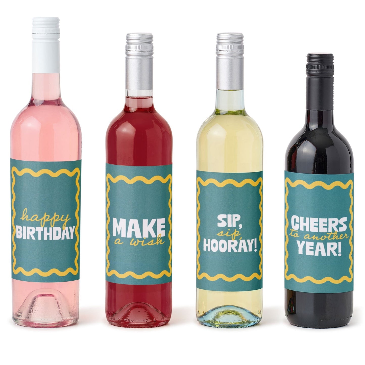 Wavy Birthday Wine Bottle Labels - 4 Ct