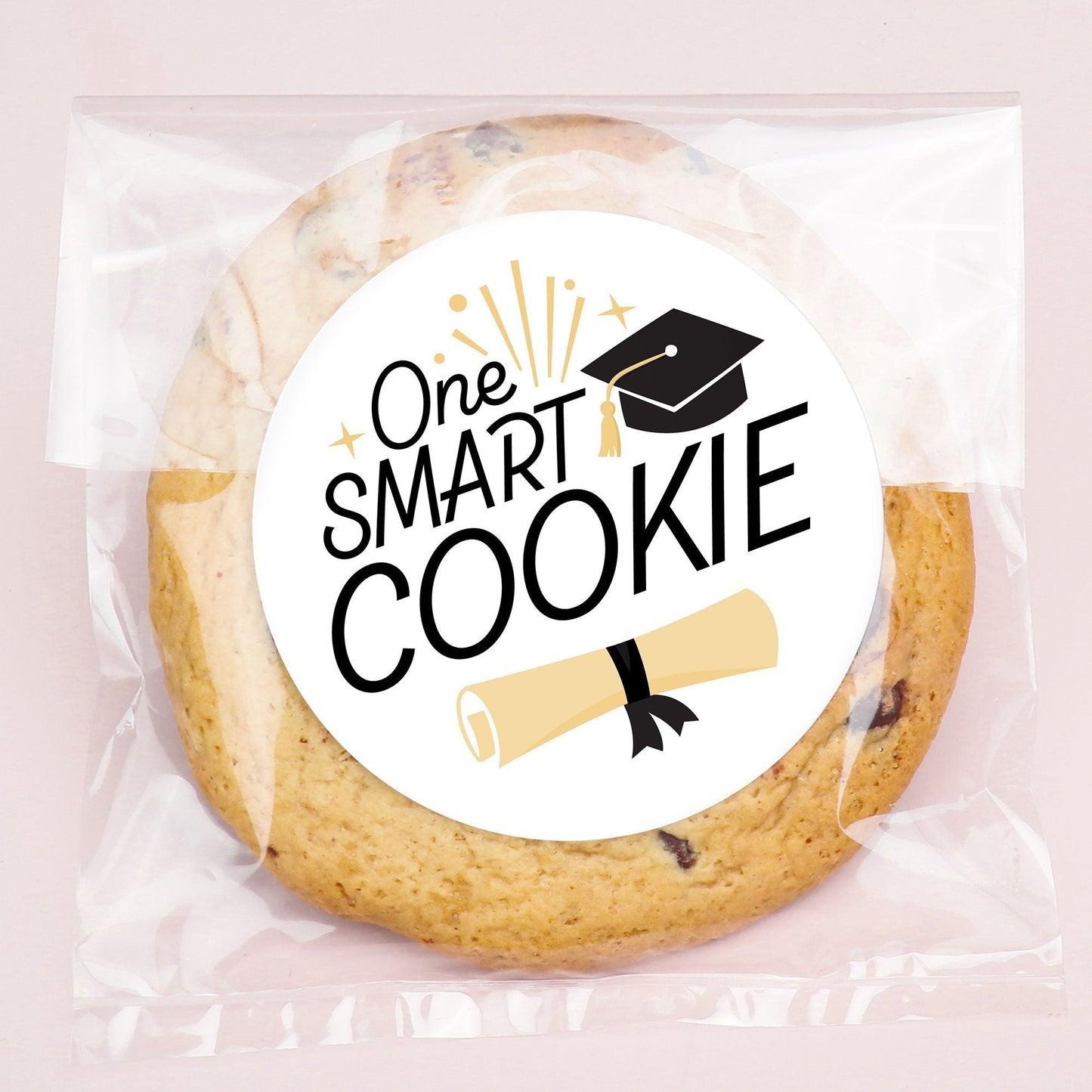 Black and Gold Grad Stickers & Clear Cookie Bags - 25 Ct