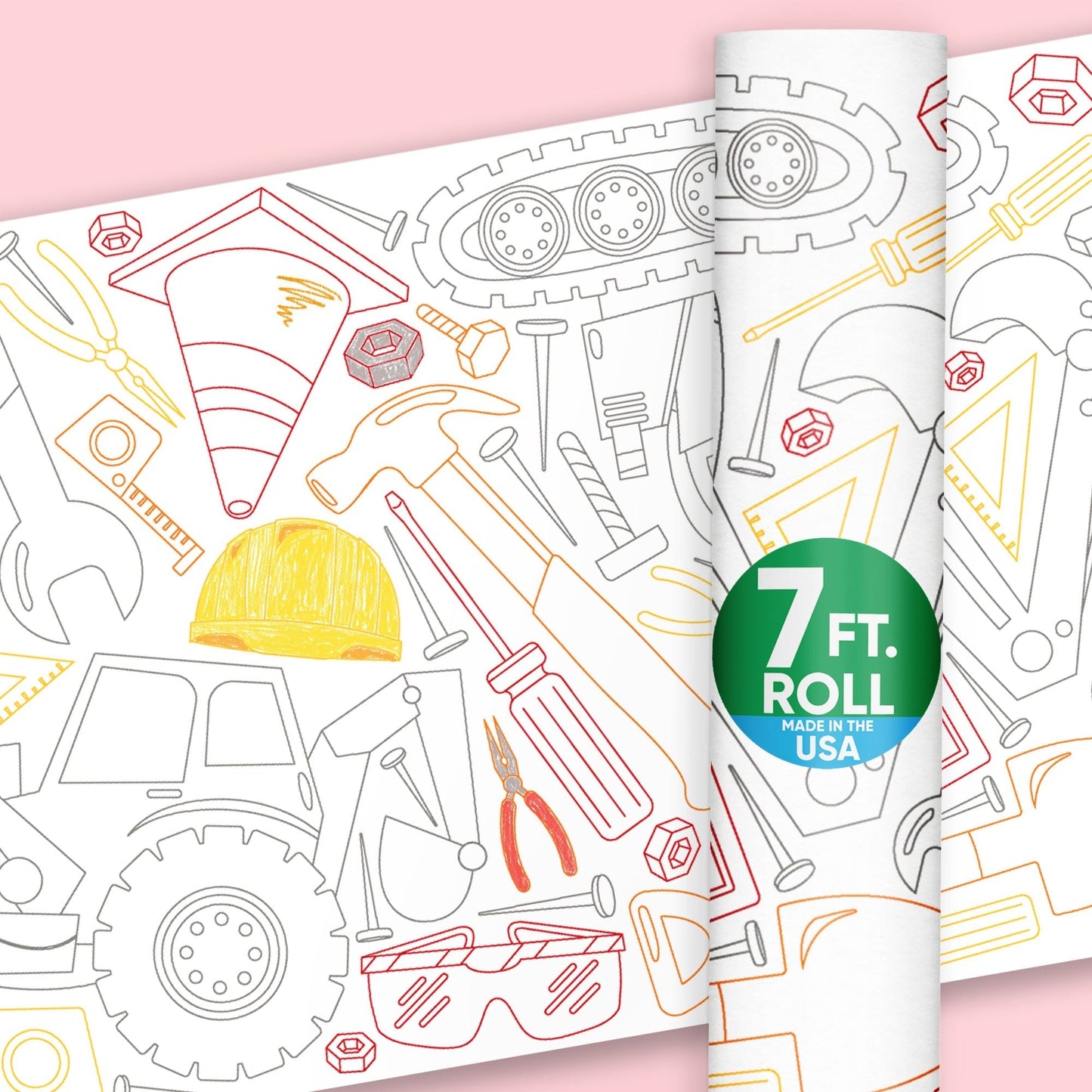 Dig It Construction Truck - Coloring Table Runner - 7'