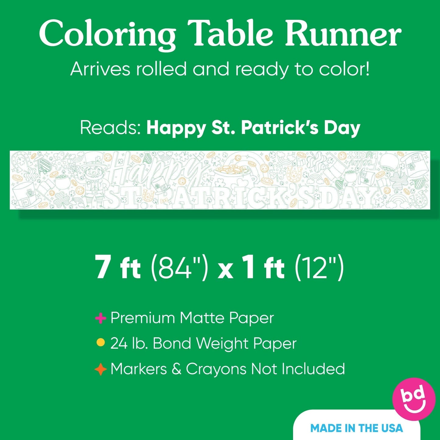 St. Patrick’s Day - Coloring Table Runner - 7'
