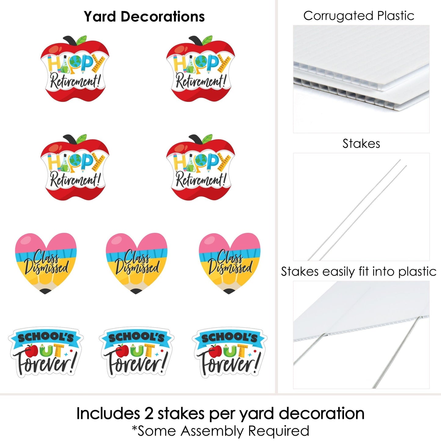 Teacher Retirement - Pencil Apple Lawn Decorations - Outdoor Happy Retirement Party Yard Decorations - 10 Piece