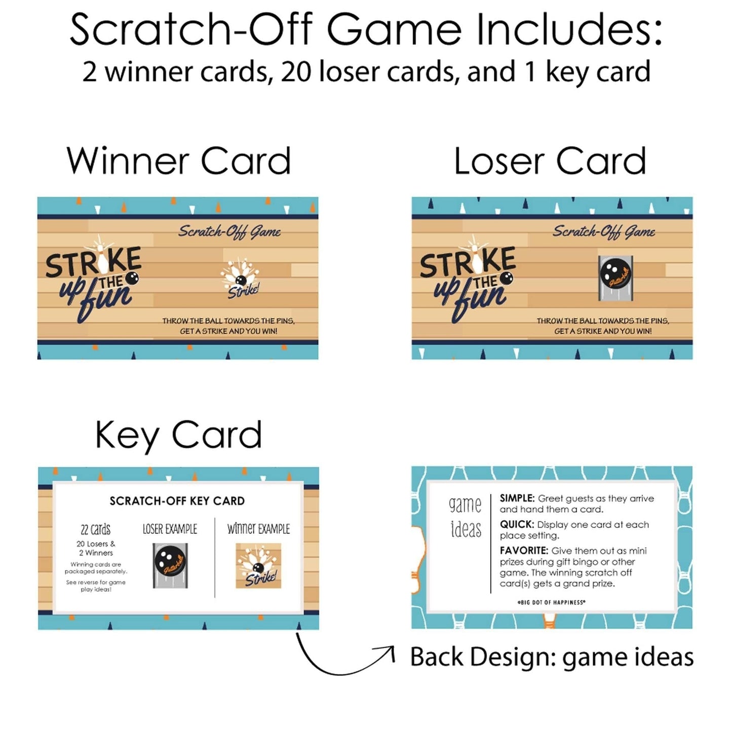 Strike Up the Fun - Bowling - Baby Shower or Birthday Party Scratch Off Cards - 22 Cards