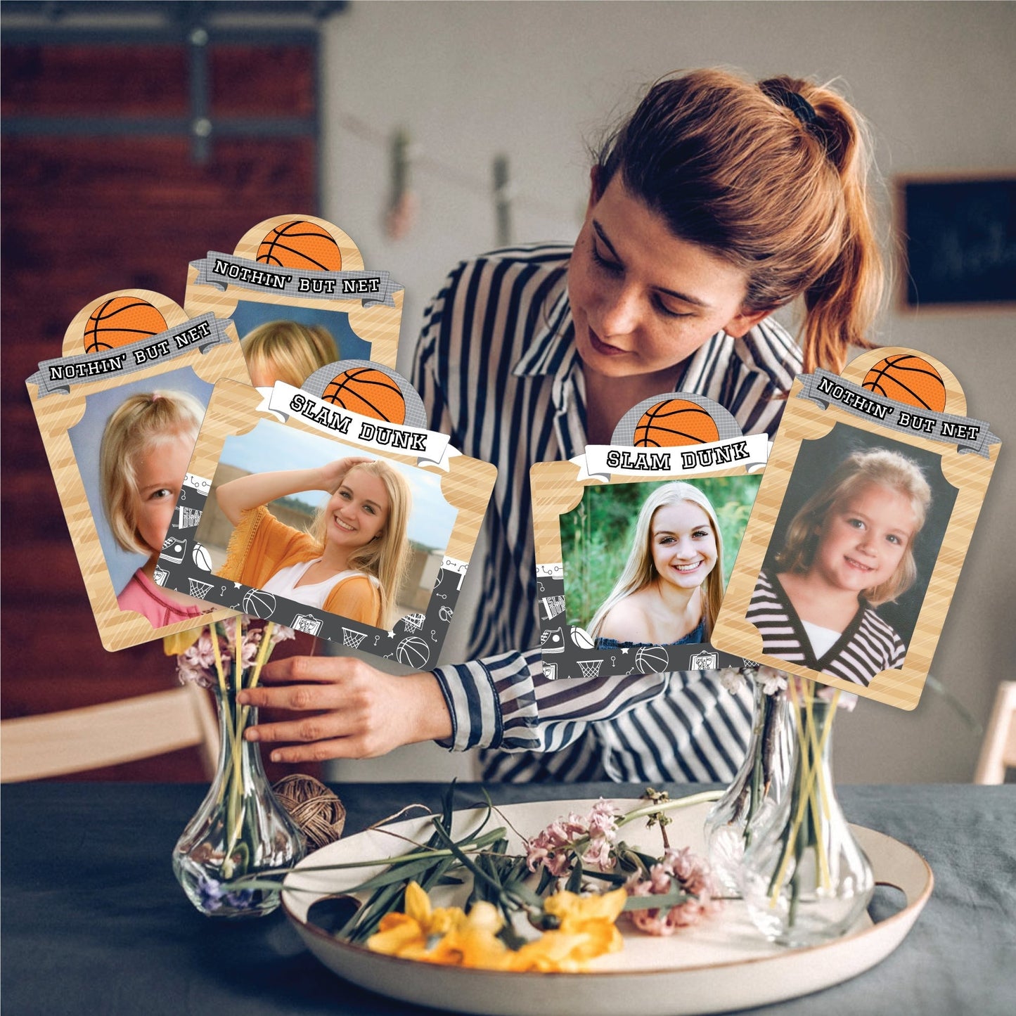 Nothin' But Net - Basketball - Baby Shower or Birthday Party Picture Centerpiece Sticks - Photo Table Toppers - 15 Pieces