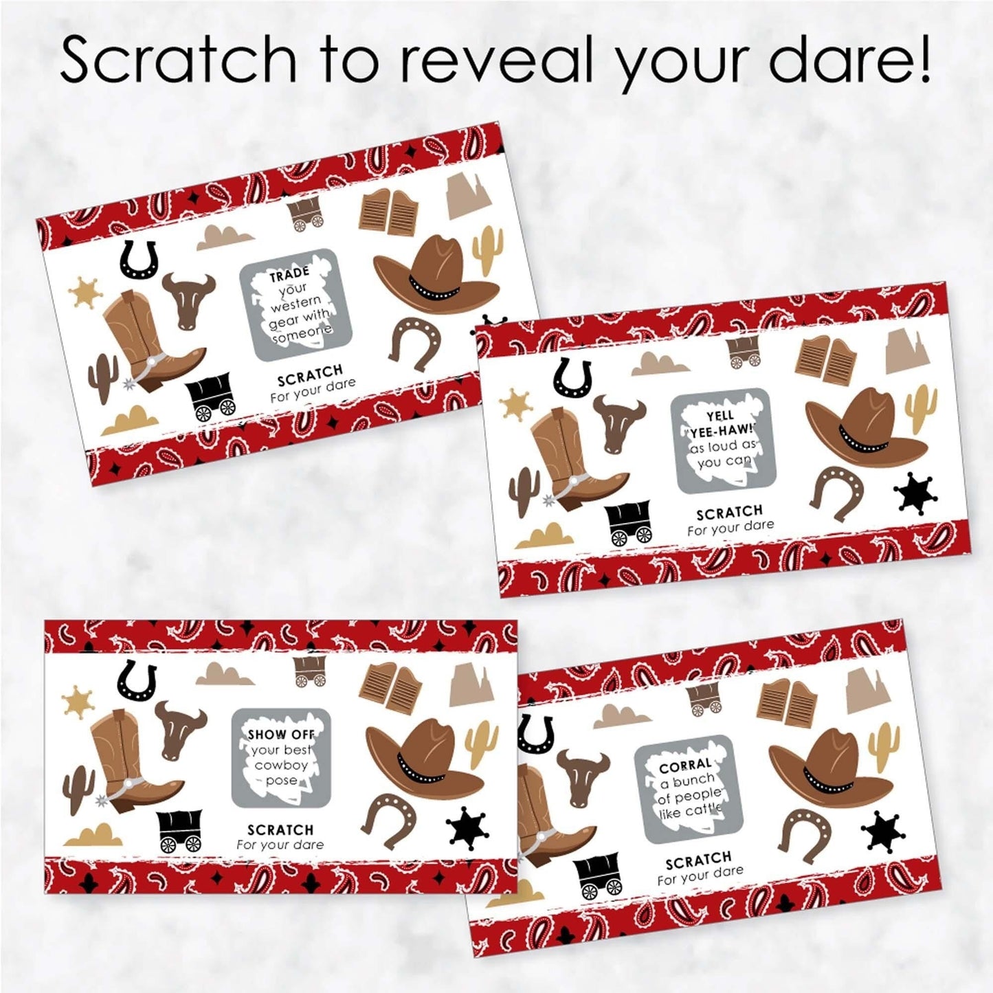 Western Hoedown - Wild West Cowboy Party Game Scratch Off Dare Cards - 22 Count