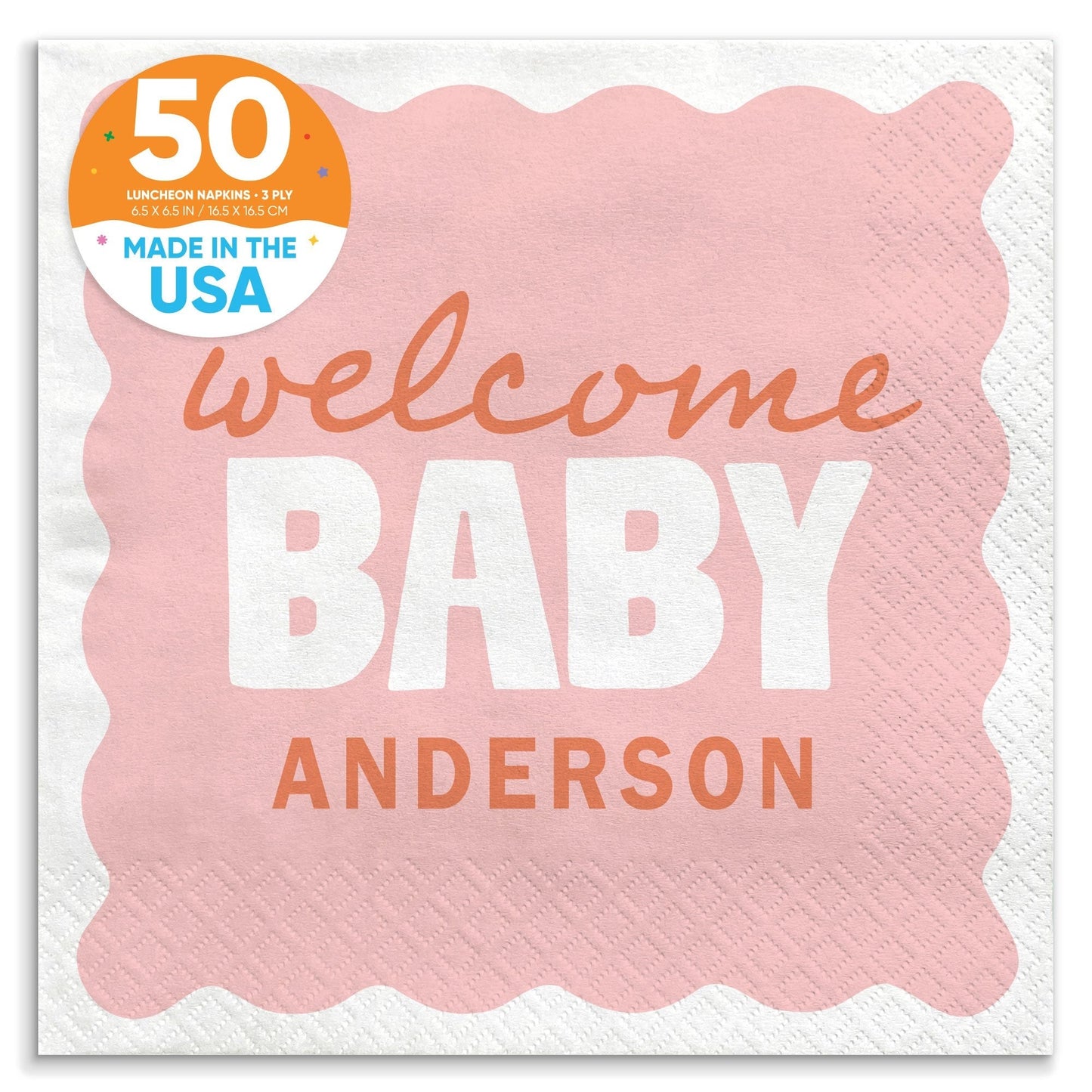 Custom Text Napkins - Wavy Baby Shower