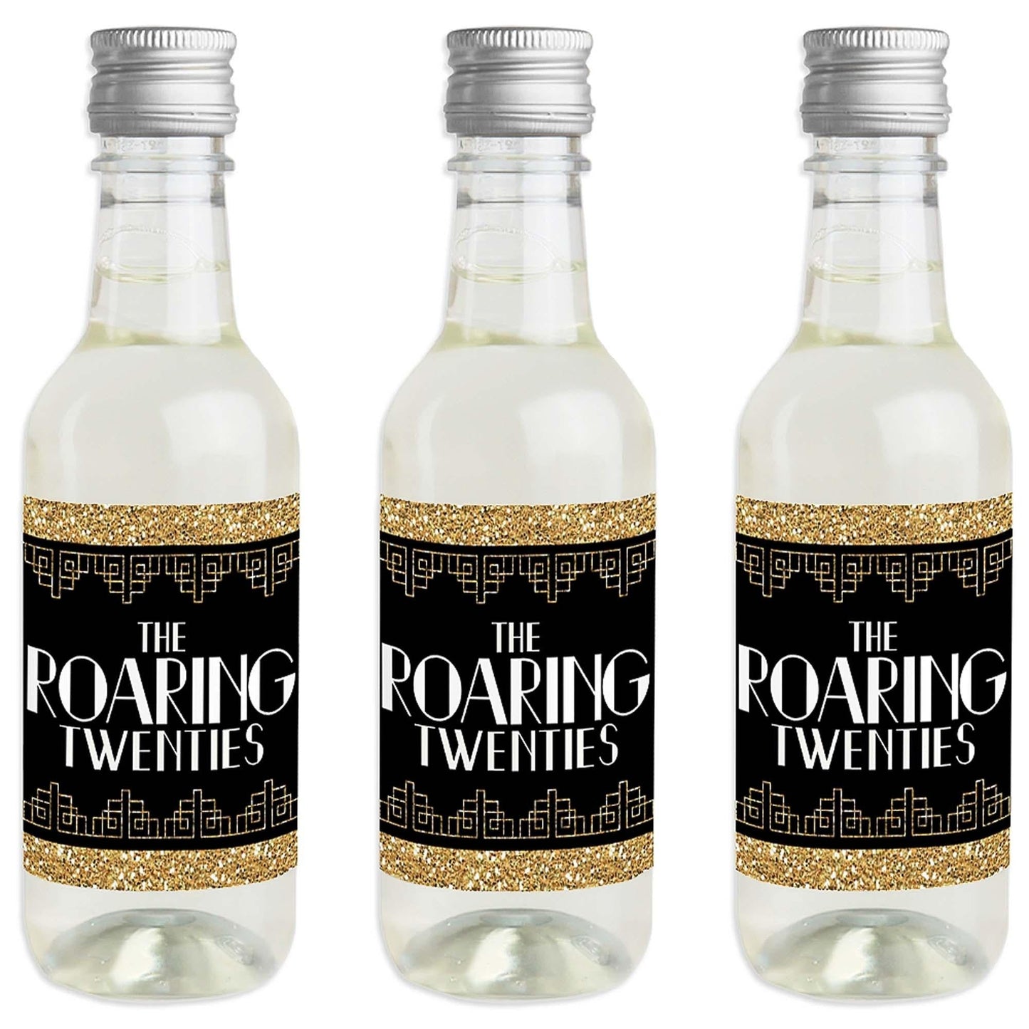 Roaring 20's - Mini Wine and Champagne Bottle Label Stickers - 1920s Art Deco Jazz Party Favor Gift for Women and Men - Set of 16