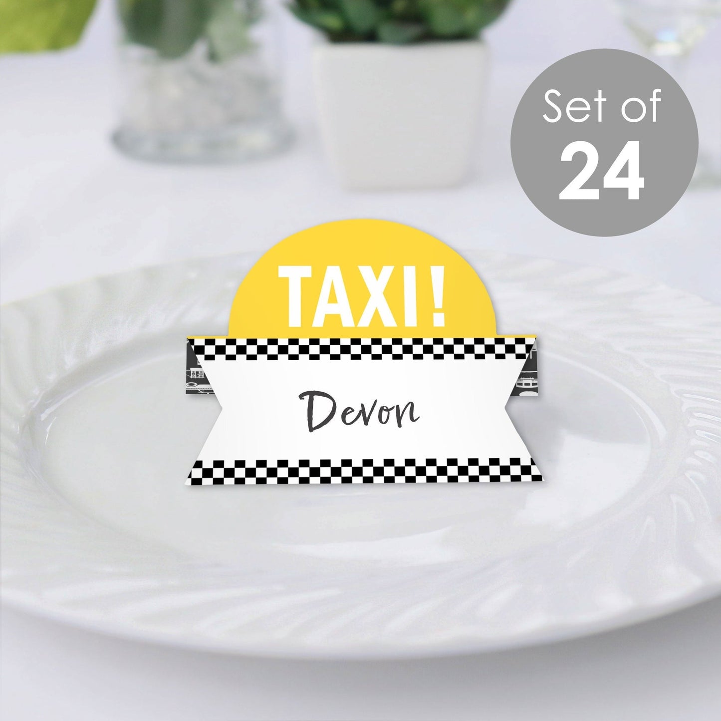 NYC Cityscape - New York City Party Tent Buffet Card - Table Setting Name Place Cards - Set of 24