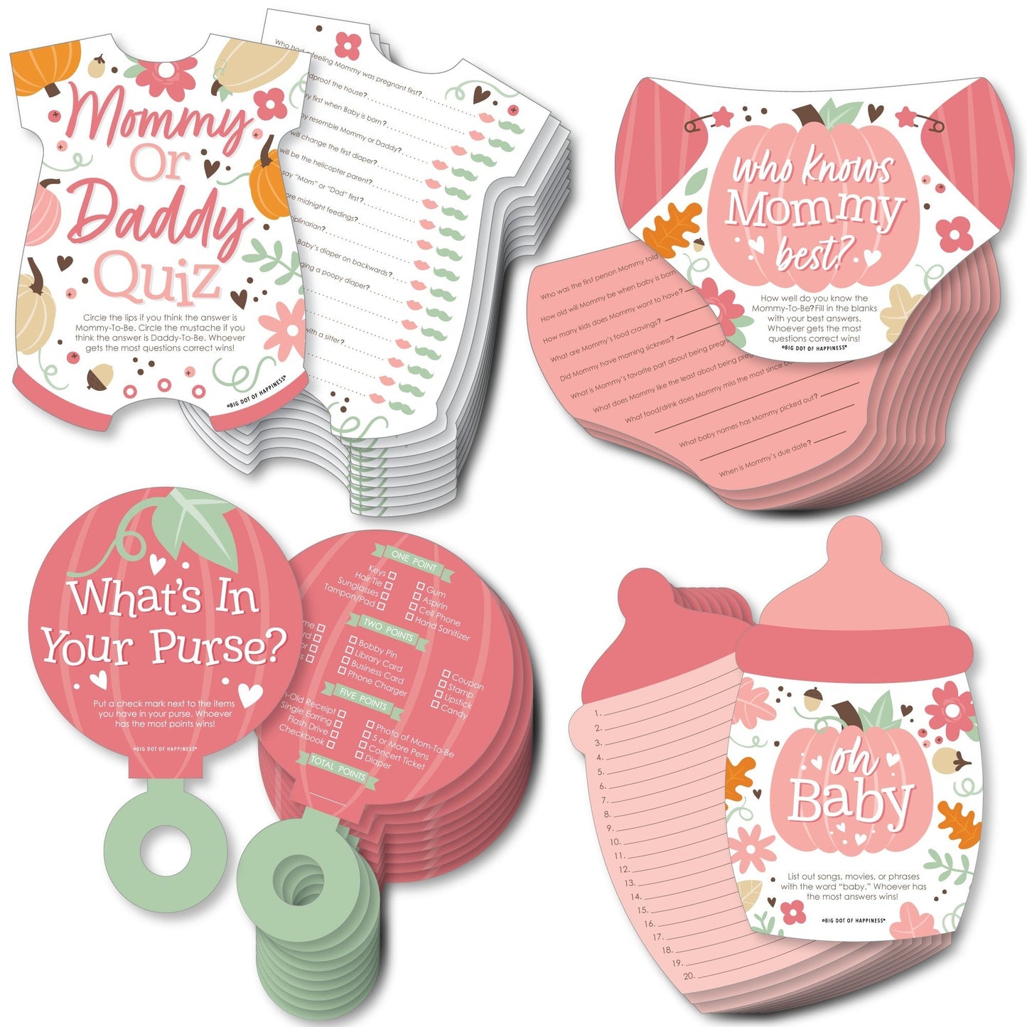 Girl Little Pumpkin - 4 Fall Baby Shower Games - 10 Cards Each - Gamerific Bundle