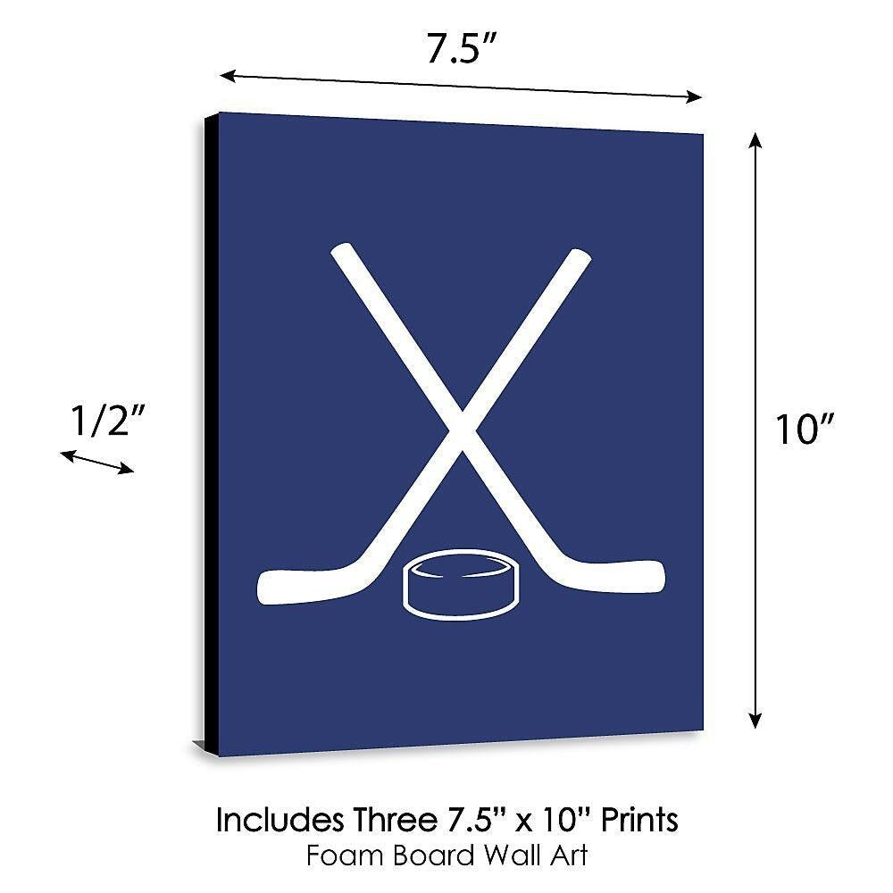 Shoots and Scores! - Hockey - Sports Themed Nursery Wall Art, Kids Room Decor and Game Room Home Decorations - 7.5 x 10 inches - Set of 3 Prints