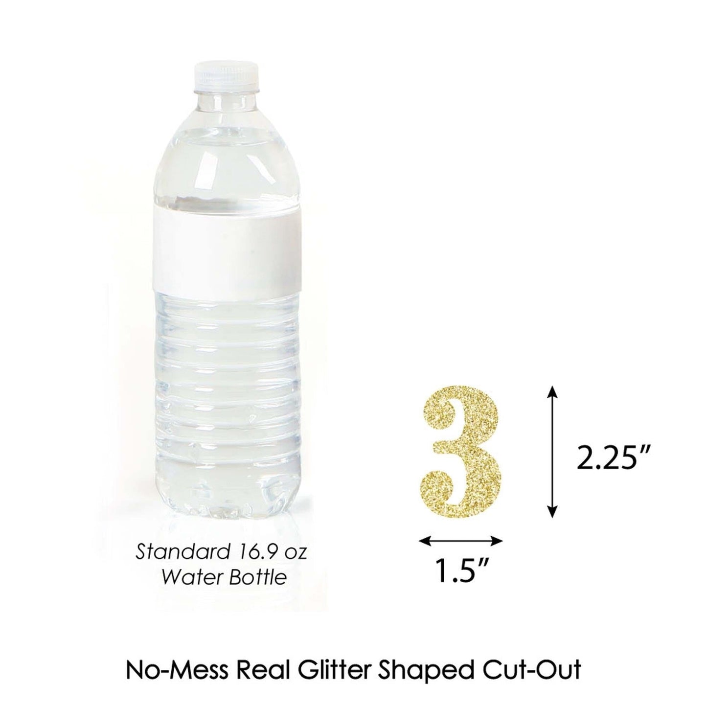 Gold Glitter 3 - No-Mess Real Gold Glitter Cut-Out Numbers - 3rd Birthday Party Confetti - Set of 24