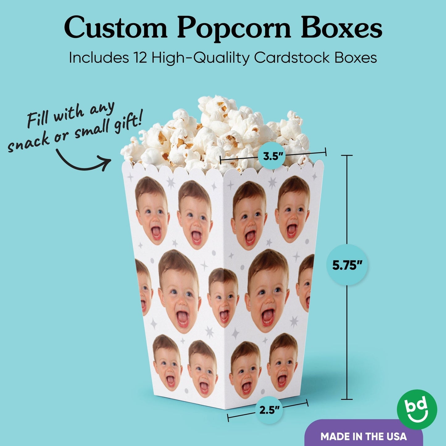 Custom Fun Face Popcorn Box - 12 Ct