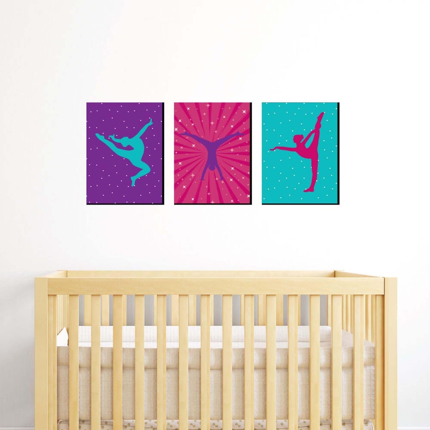 Tumble, Flip and Twirl - Gymnastics - Sports Themed Wall Art, Kids Room Decor and Game Room Home Decorations - 7.5 x 10 inches - Set of 3 Prints
