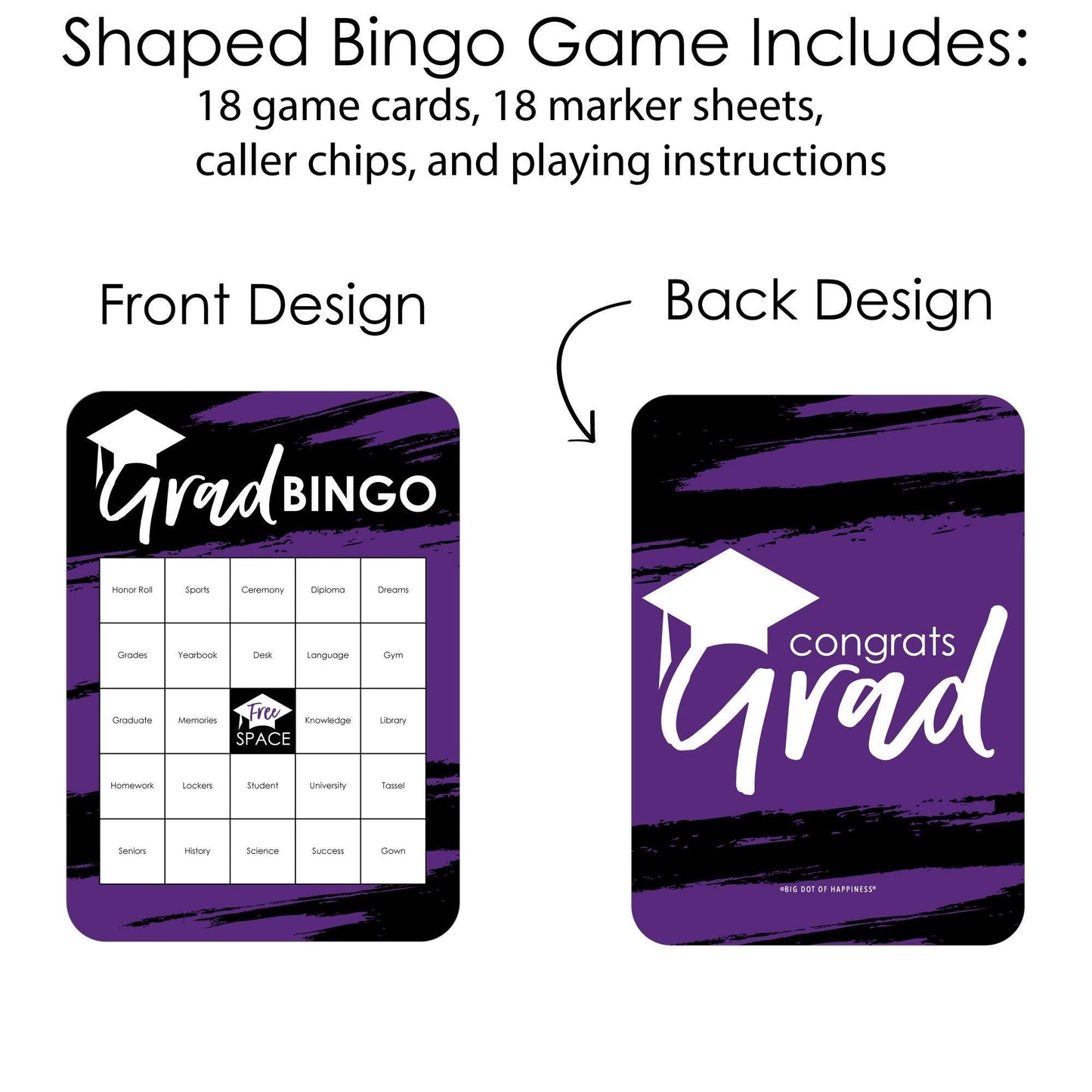 Purple Grad - Best is Yet to Come - Bingo Cards and Markers - Purple Graduation Party Shaped Bingo Game - Set of 18
