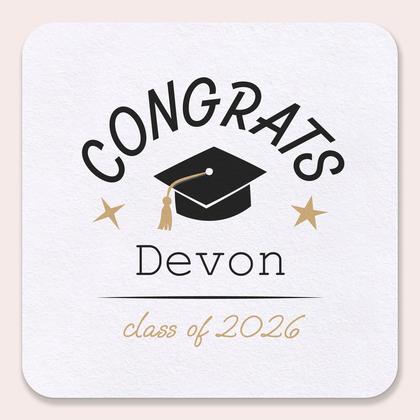 Custom Text Coasters - Black and Gold Graduation - 100 Ct