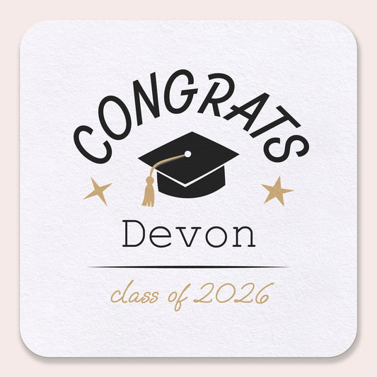 Custom Text Coasters - Black and Gold Graduation - 100 Ct
